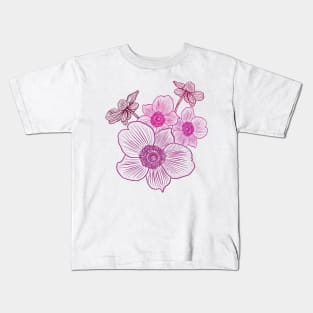 Pink Flowers Flying Kids T-Shirt